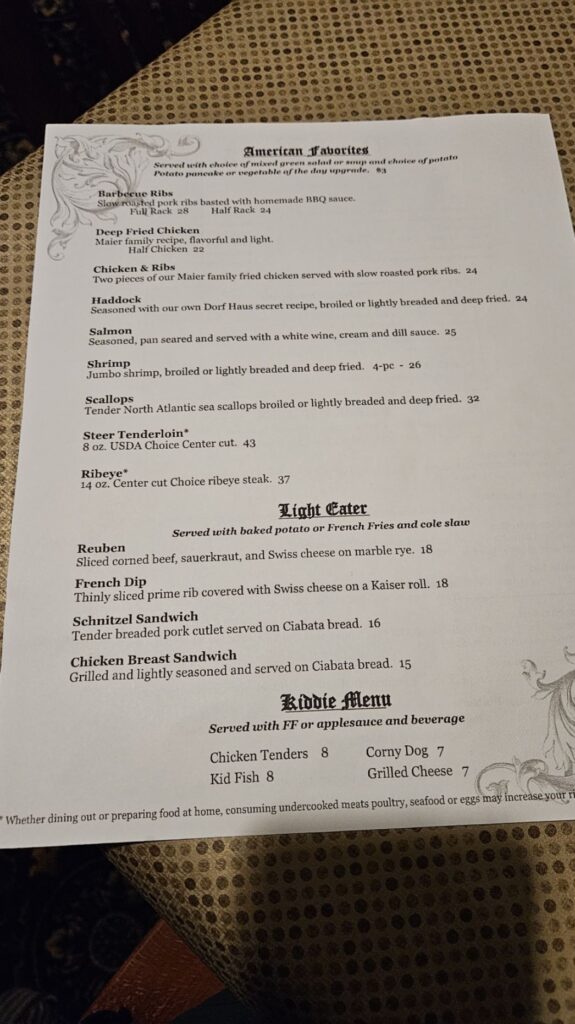 Dorf Haus Supper Club Menu 3