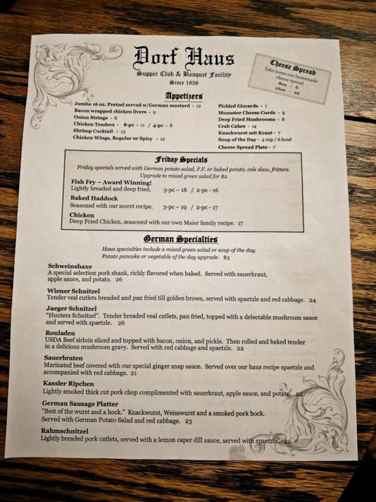 Dorf Haus Supper Club Menu 4