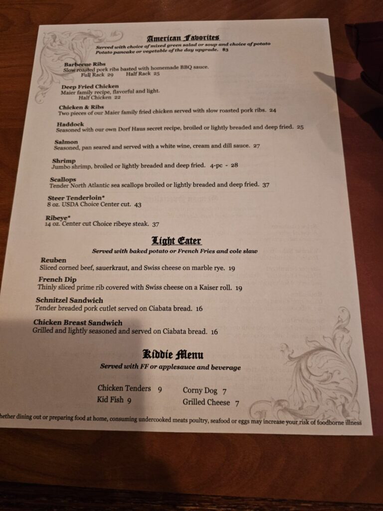Dorf Haus Supper Club Menu 5