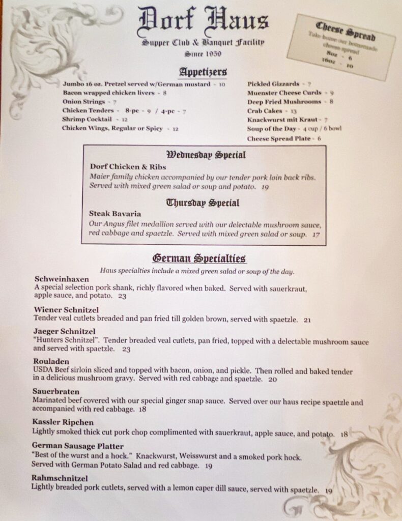 Dorf Haus Supper Club Menu 7
