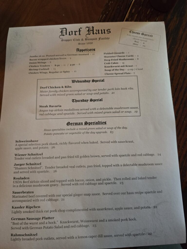 Dorf Haus Supper Club Menu 8